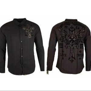 Xtreme Couture By Affliction Men's Button Down Shirt ROYALTY REV WING Black